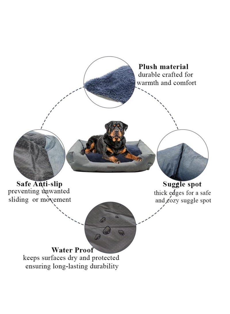 أن ان سي بيتس سرير للكلاب مع وسادة قابلة للإزالة، وحافة مرتفعة، وقاعدة مضادة للانزلاق، سرير مريح للغاية ودافئ للحيوانات الأليفة للسلالات الكبيرة، سرير للكلاب من البوليستر المقاوم للماء، سرير مستطيل للحيوانات الأليفة 90 سم (رمادي) - Image 3