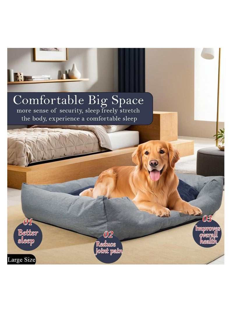 أن ان سي بيتس سرير للكلاب مع وسادة قابلة للإزالة، وحافة مرتفعة، وقاعدة مضادة للانزلاق، سرير مريح للغاية ودافئ للحيوانات الأليفة للسلالات الكبيرة، سرير للكلاب من البوليستر المقاوم للماء، سرير مستطيل للحيوانات الأليفة 90 سم (رمادي) - Image 4