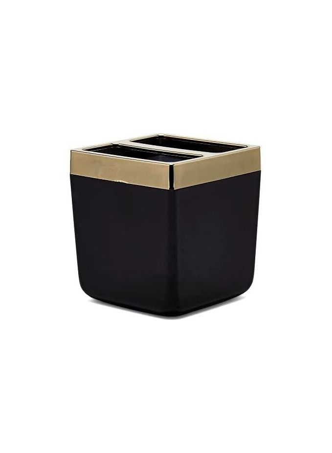 بريمانوفا طقم حمام 5 قطع توكسانا من سلة سعة 6 لتر - موزع صابون سائل - حامل صابون - فرشاة تنظيف المرحاض - حامل فرشاة الأسنان ومعجون الأسنان-اسود مع الإطار ذهبي - Image 5