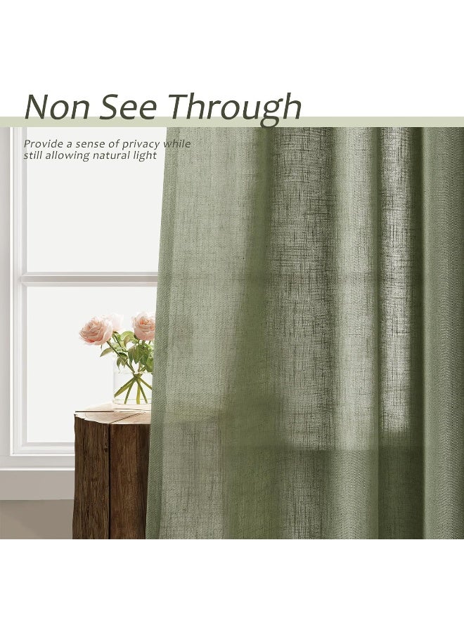 Aersas Linen Blend Green Curtains 84 Inches Long 2 Panels for Living Room Back Tab Pocket Light Filtering Sheer Privacy Olive Green Window Curtain Aesthetic Neutral Decor Muted Earthy Tone Drapery Bedroom - Image 2