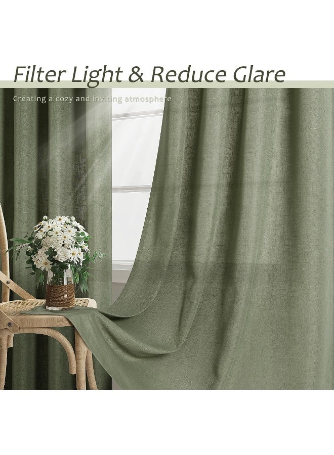 Aersas Linen Blend Green Curtains 84 Inches Long 2 Panels for Living Room Back Tab Pocket Light Filtering Sheer Privacy Olive Green Window Curtain Aesthetic Neutral Decor Muted Earthy Tone Drapery Bedroom - Image 5