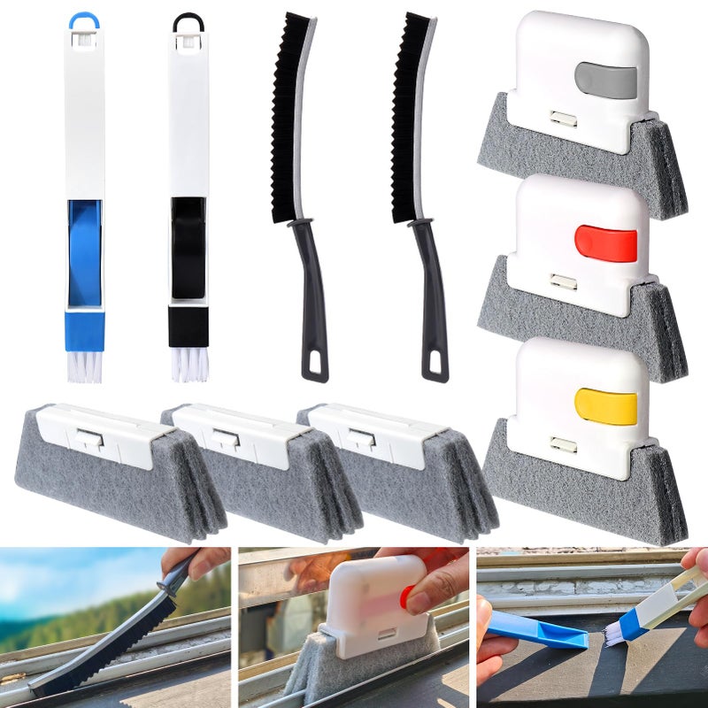 XANGNIER Window Sill Cleaner Tool,10 Pcs Magic Door Window Track Cleaning Tools Kit,Sliding Door Track Cleaner,Groove Crevice Cleaning Brush for Tile Lines/Shutter/Car Vents/Air Conditioner/Keyboard - Image 1