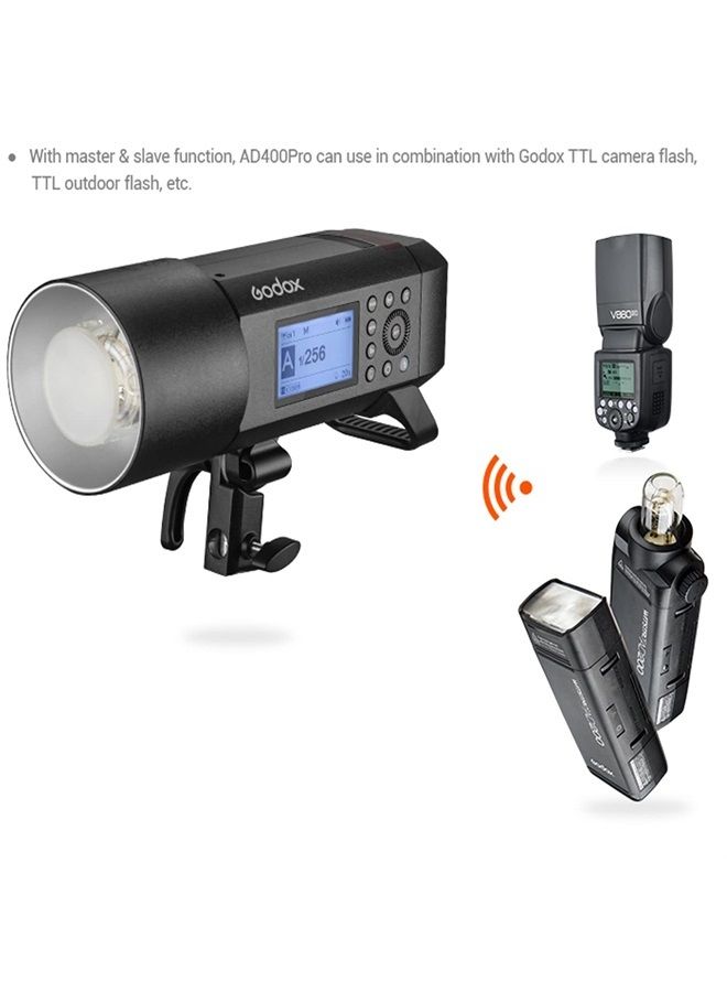 Godox AD400 Pro Godox AD400Pro All-in-One Outdoor Flash Has 400ws Strong Power,0.01~1s Recycle Time,12 Continuous Flashes in 1/16 Power Output,30W LED Modeling Lamp,380 Full Power Pops - Image 1