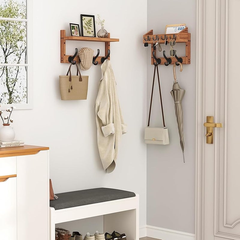 Evermagin 29 Coat Rack Wall Mount with Shelf, 4 in 1 Wall Mounted Coat and Key Hanger with 11 Hooks, Entryway Key Holder with Mail Holder for Living Room, Bedroom - Image 3