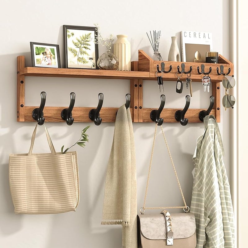 Evermagin 29 Coat Rack Wall Mount with Shelf, 4 in 1 Wall Mounted Coat and Key Hanger with 11 Hooks, Entryway Key Holder with Mail Holder for Living Room, Bedroom - Image 1