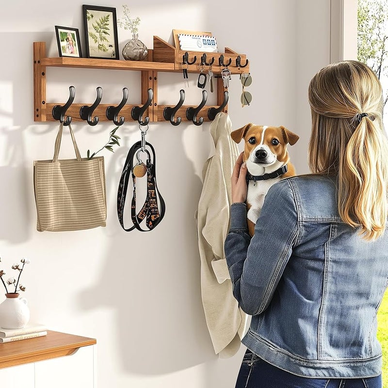 Evermagin 29 Coat Rack Wall Mount with Shelf, 4 in 1 Wall Mounted Coat and Key Hanger with 11 Hooks, Entryway Key Holder with Mail Holder for Living Room, Bedroom - Image 5