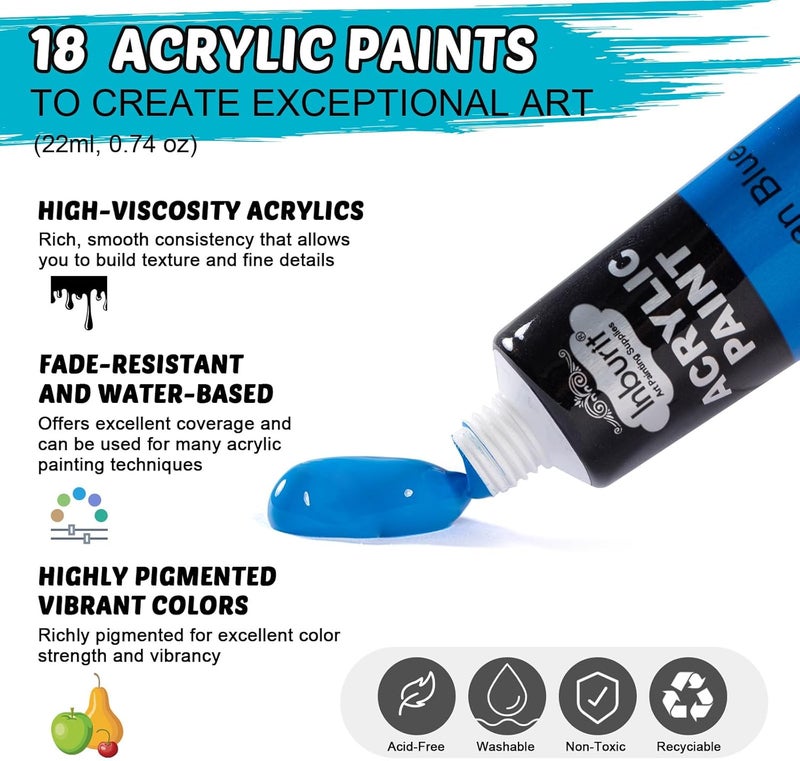 Inburit Art Paint Set for Kids, Painting Supplies Kit with 5 Canvas Panels, 8 Brushes, 18 Acrylic Paints, Multi-Function Table Easel, Etc, Premium Acrylic Paint Set for Students, Kids and Beginner. - Image 3