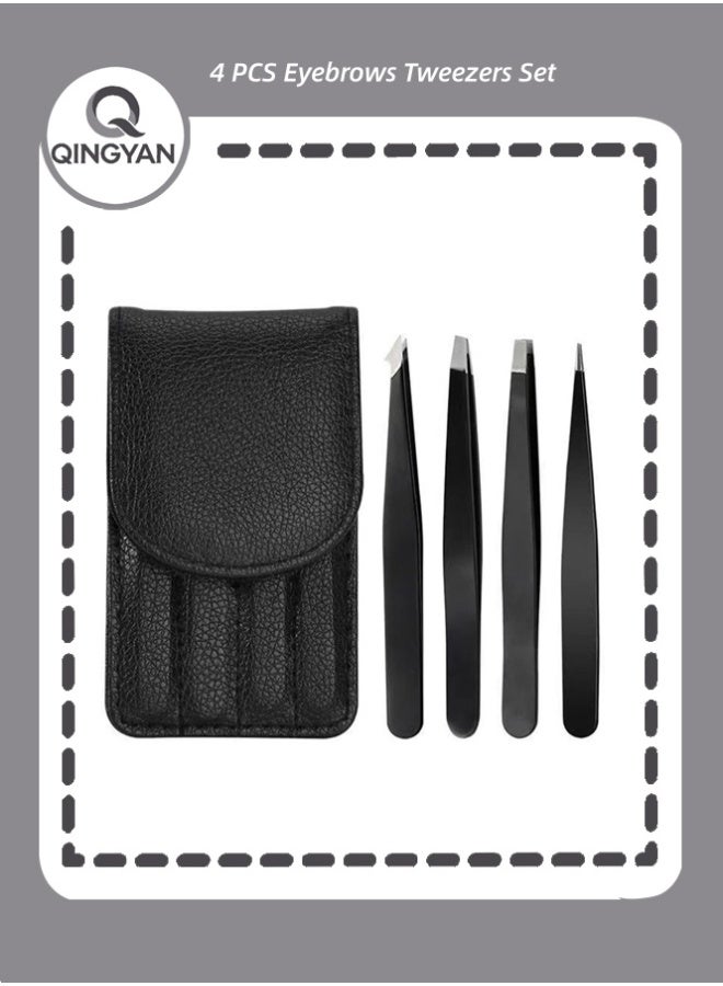 QINGYAN 4 PCS Eyebrows Tweezers Set,Stainless Steel Precision Remover Kit for Facial Hair, Inward Growing Hair and Splinter - Image 1