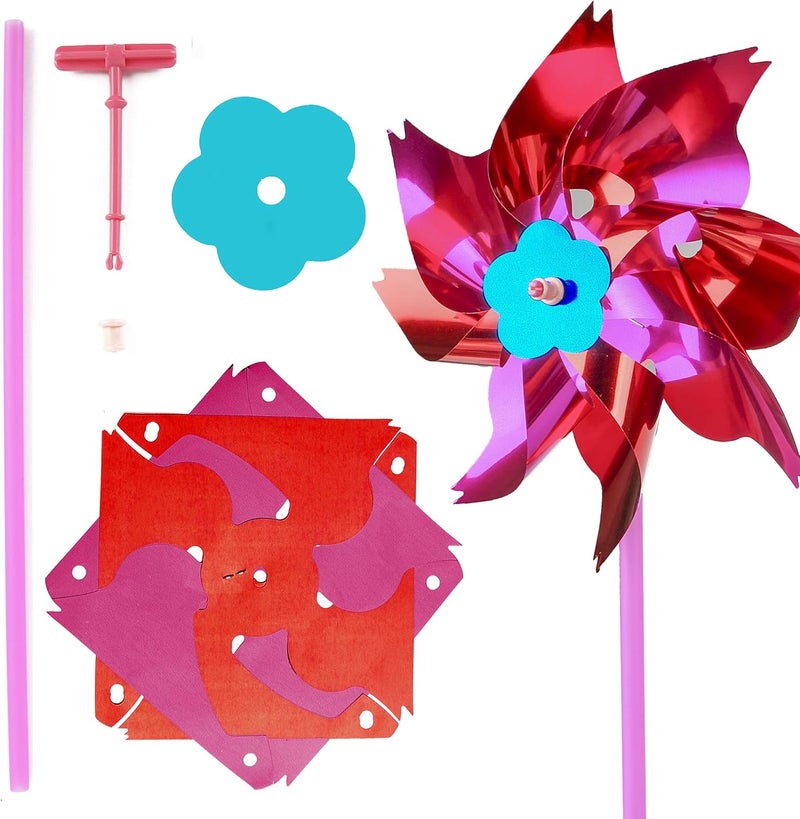 PROLOSO 50PCS Metallic Pinwheels for Kids Party Favors DIY Lawn Windmill Set Colorful Pinwheels for Yard and Garden - Image 4