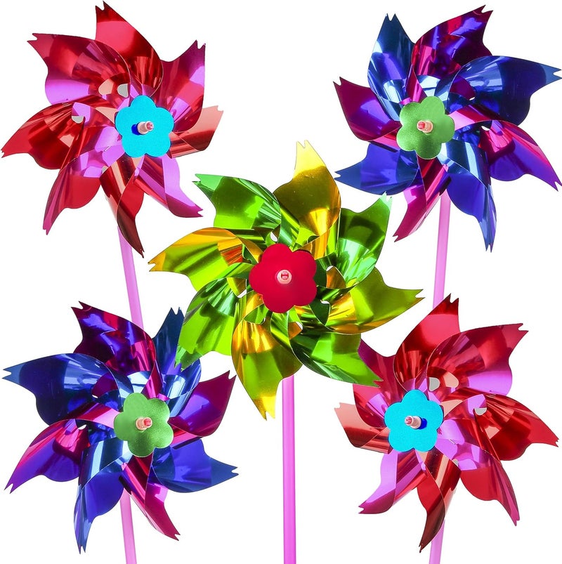 PROLOSO 50PCS Metallic Pinwheels for Kids Party Favors DIY Lawn Windmill Set Colorful Pinwheels for Yard and Garden - Image 2