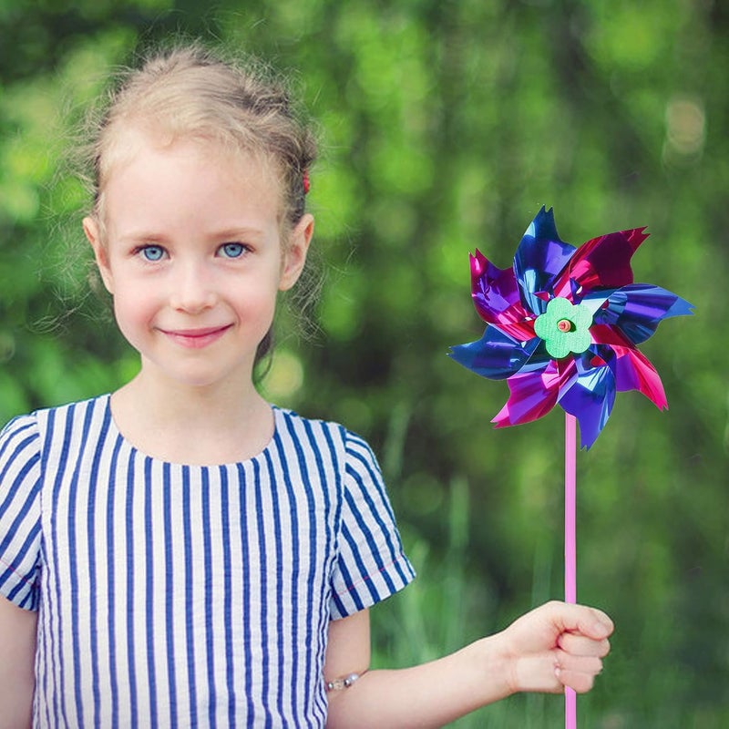 PROLOSO 50PCS Metallic Pinwheels for Kids Party Favors DIY Lawn Windmill Set Colorful Pinwheels for Yard and Garden - Image 5