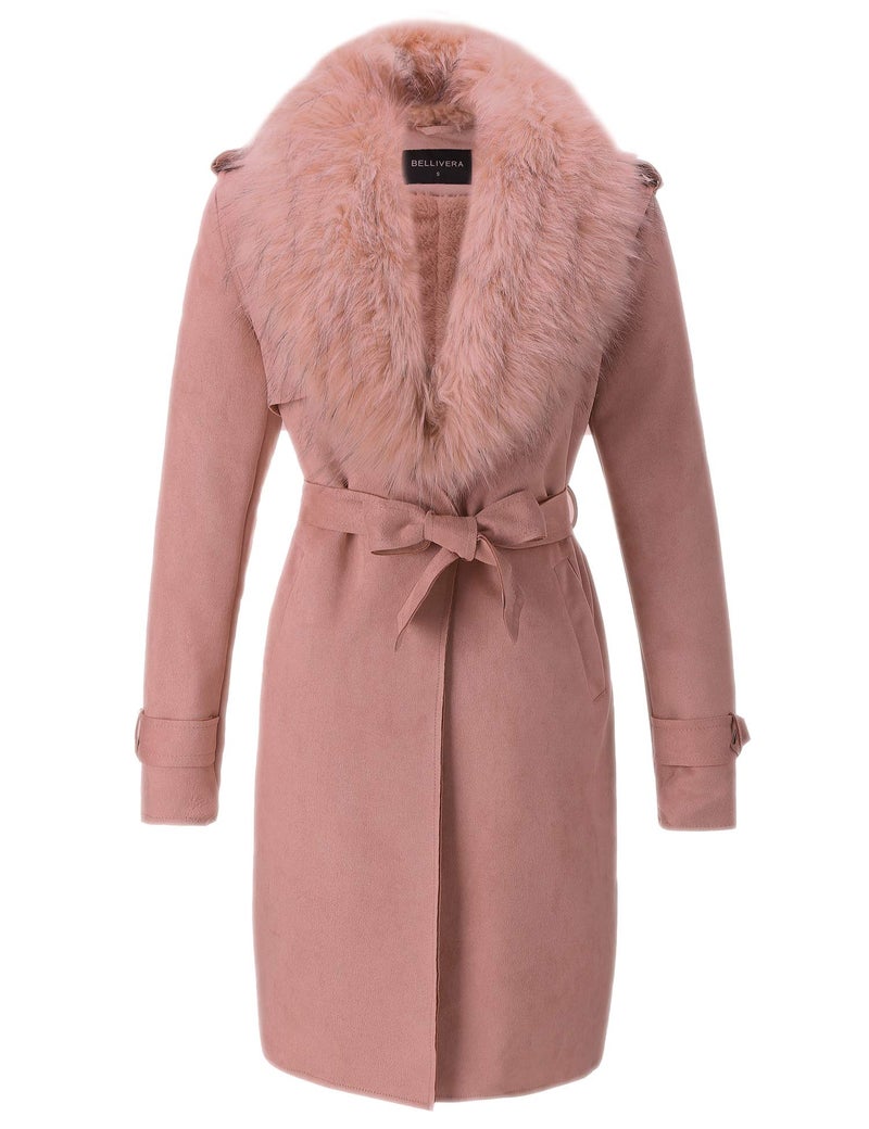 Bellivera Womens Faux Suede Leather Jacket Lapel Outwear Classic Coat FF20 Pink L