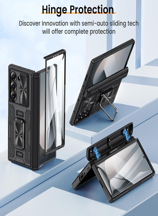 VEGO for Samsung Galaxy Z Fold 6 Case, with Screen Protector and Sliding Camera Cover, Built-in 360° Magnetic Kickstand, Drop Protection Case for Galaxy Z Fold 6 5G 2024 - Black - Image 3