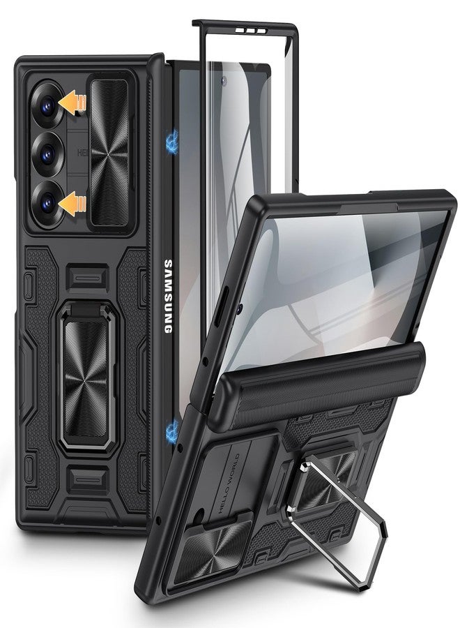 VEGO for Samsung Galaxy Z Fold 6 Case, with Screen Protector and Sliding Camera Cover, Built-in 360° Magnetic Kickstand, Drop Protection Case for Galaxy Z Fold 6 5G 2024 - Black - Image 1