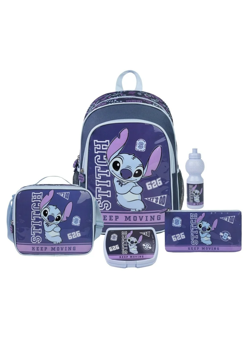 Disney Stitch 5-in-1 Backpack Set 16" | School Backpack with Lunch Bag, Lunch Box, Water Bottle & Pencil Case