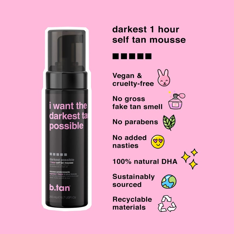 b tan b.tan Dark Self Tanner Kit | Get The Darkest Tan Possible Bundle - Best Dark Self Tanning Mousse w Mitt Applicator, 1 Hour Sunless Tanner, Fast Bronzing Glow, No Fake Tan Smell, Vegan, 6.7 Fl Oz - Image 3