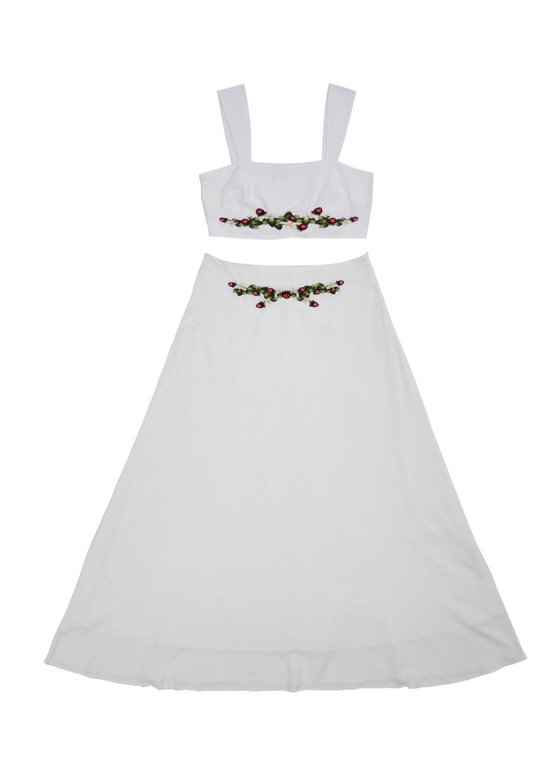 Ashita Fernandes Ashita Fernandes Alora Women's Top – Women's White Floral Cropped Linen Blend Top with Square Neckline & Embroidered Hem | Wide Spaghetti Straps | Breathable, Body-Skimming Fit | Sustainably Made  - Image 4