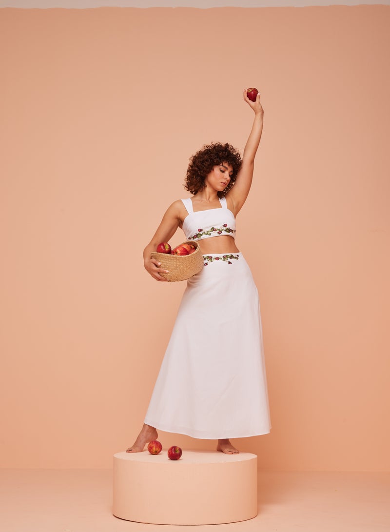 Ashita Fernandes Ashita Fernandes Alora Women's Top – Women's White Floral Cropped Linen Blend Top with Square Neckline & Embroidered Hem | Wide Spaghetti Straps | Breathable, Body-Skimming Fit | Sustainably Made  - Image 1