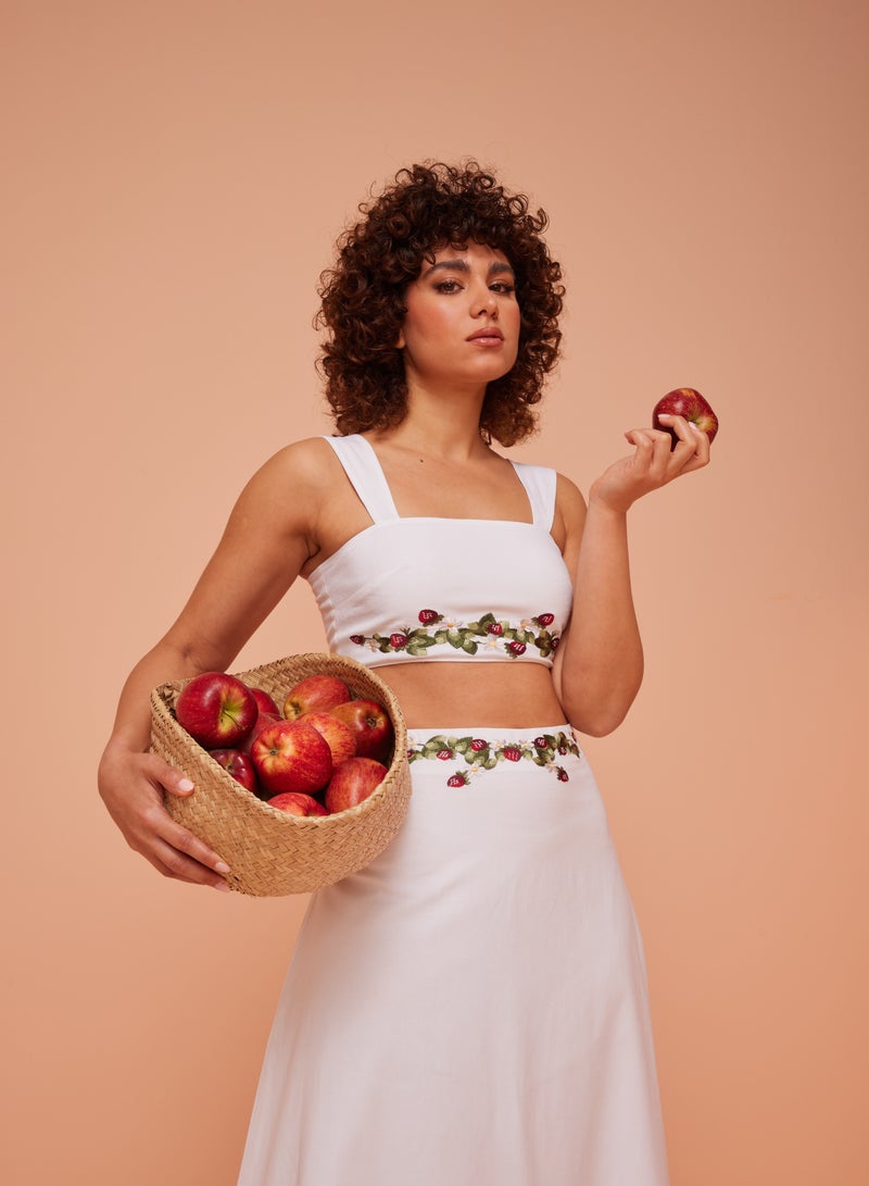 Ashita Fernandes Ashita Fernandes Alora Women's Top – Women's White Floral Cropped Linen Blend Top with Square Neckline & Embroidered Hem | Wide Spaghetti Straps | Breathable, Body-Skimming Fit | Sustainably Made  - Image 2