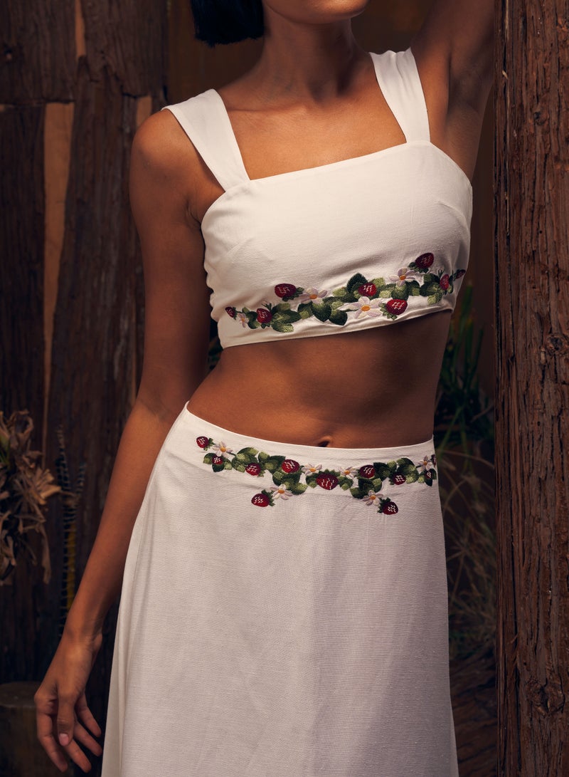 Ashita Fernandes Ashita Fernandes Alora Women's Top – Women's White Floral Cropped Linen Blend Top with Square Neckline & Embroidered Hem | Wide Spaghetti Straps | Breathable, Body-Skimming Fit | Sustainably Made  - Image 5
