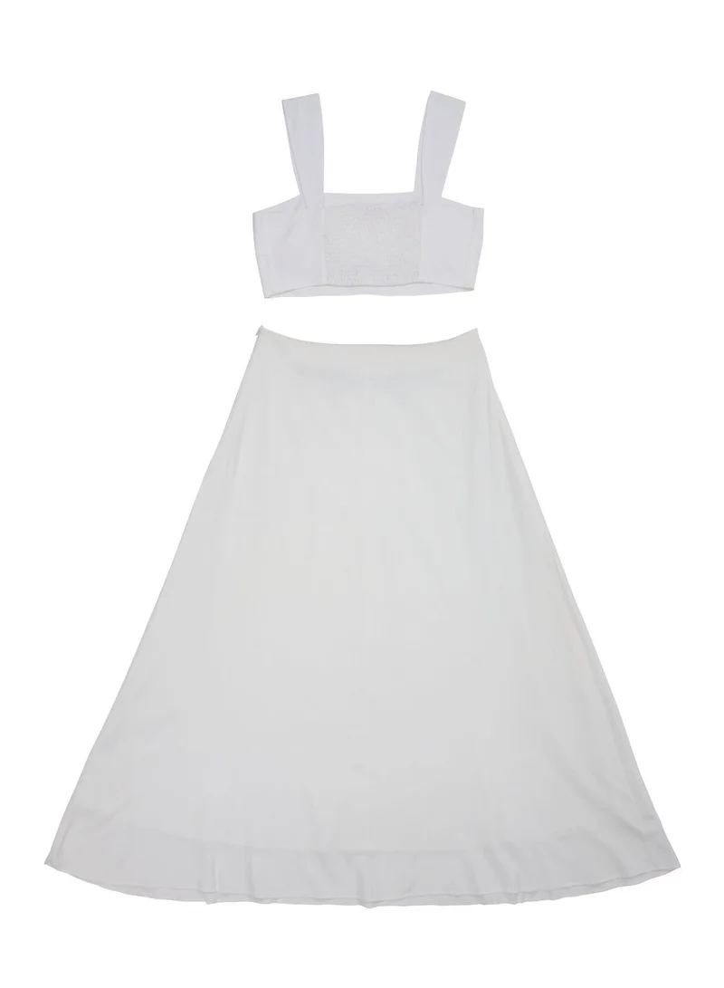 Ashita Fernandes Embroidered Strawberry Linen-Blend Square Neck Crop Top