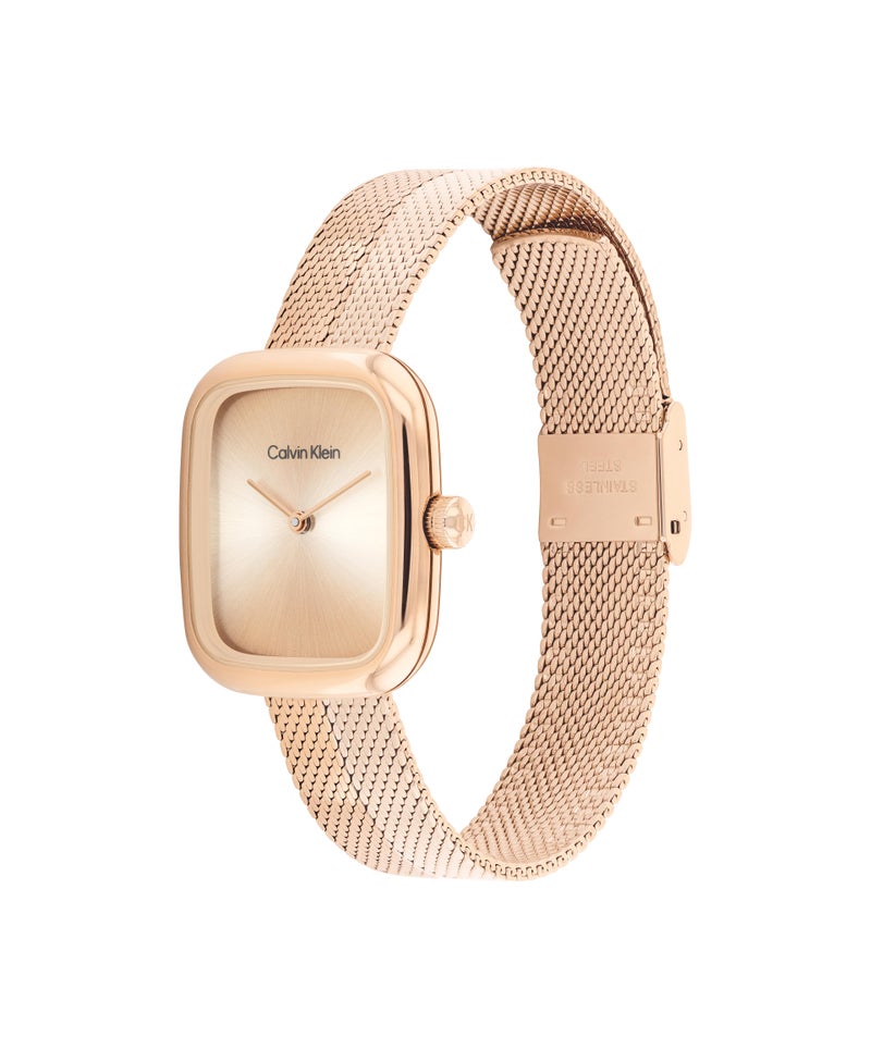 CALVIN KLEIN Rectangle Analog Women'S Ionic Plated Rose Gold Steel Case  Watch - Image 1
