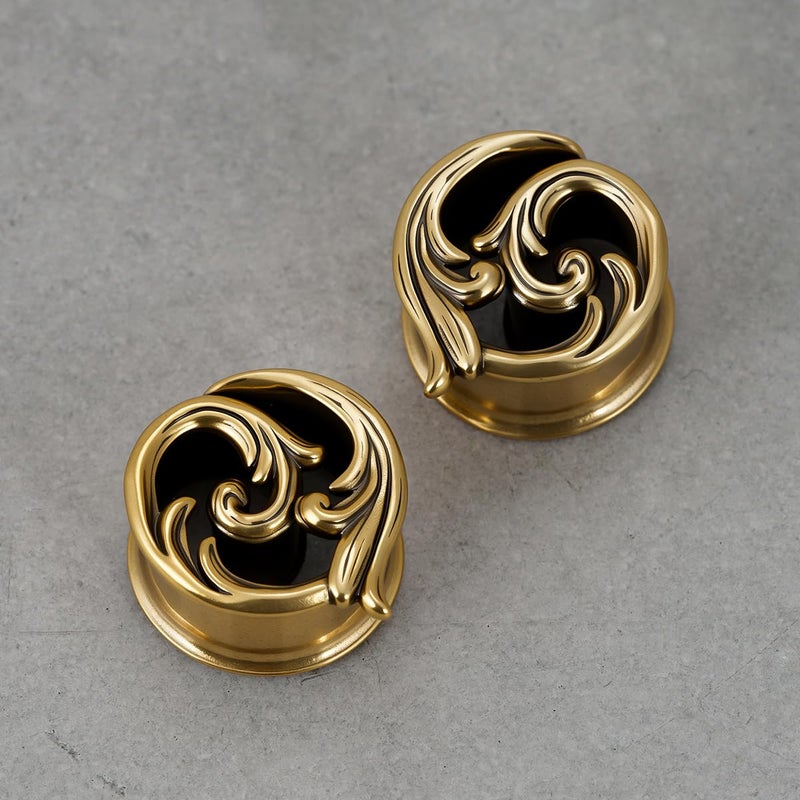 ERKUOO 2PCS Gothic Baroque Occult Ear Tunnels 6mmâ€“25mm Swirl Cross Eye Plugs Gauges Double Flare Saddle Stretching Piercing Jewelry for Women Men Alternative Fashion - Image 5