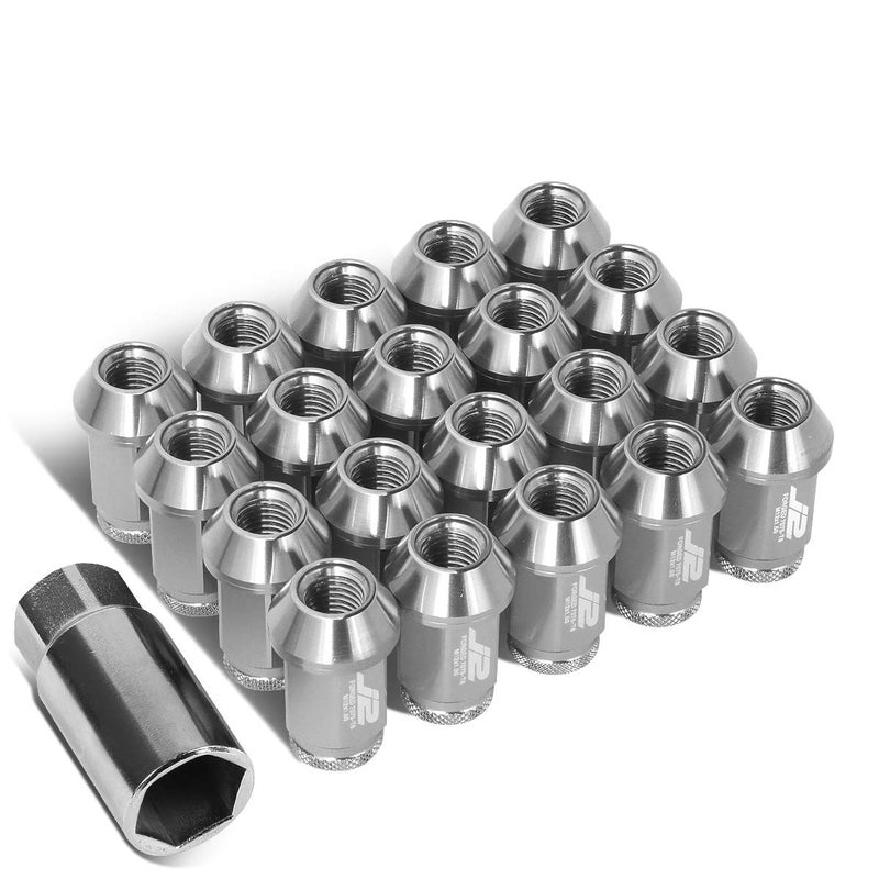 J2 Engineering 7075 Aluminum Silver M12 x 15 20Pcs L 40mm Open End Lug Nut wSocket Adapter