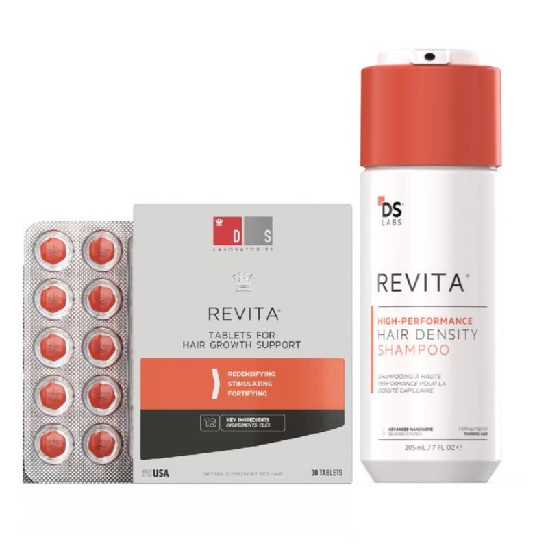 DS LABORATORIES DS Labs Revita Shampoo & Revita Tablets Kit, 205mL & 30 Tablets â€“ Scalp First Cleanse & Daily Supplement for Fuller Looking, Thicker Looking Hair, Sulfate & Silicone Free, for Men & Women - Image 1