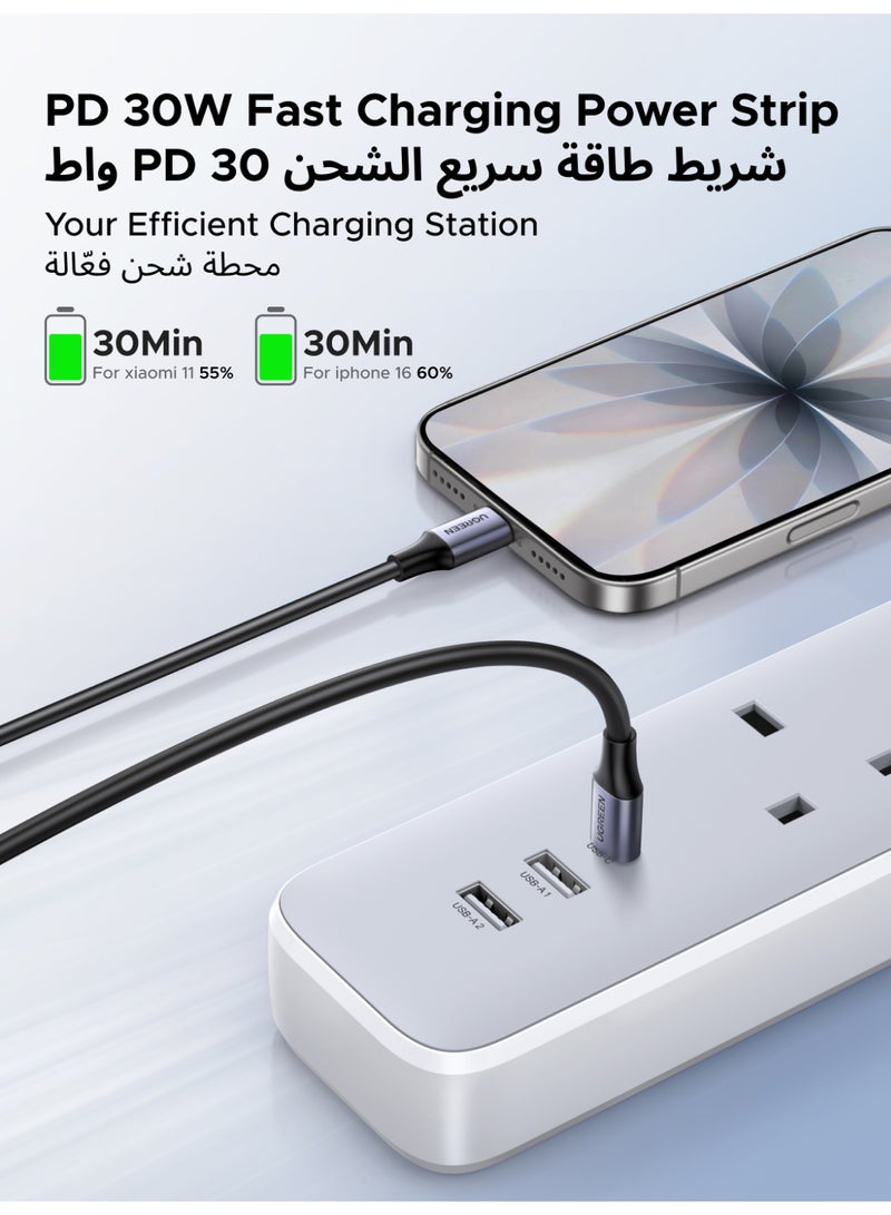 Ugreen Power Strip Extension With PD 30W 2A1C USB Ports【Smart Chip Bulit in】 Surge & Over Heat & Overcurrent Protection Power Socket Cord 3AC Power Outlets Universal Extension Plug With 2M Extension Cord - Image 4