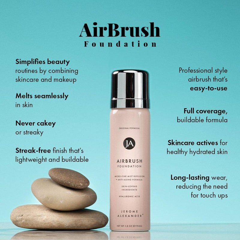 Jerome Alexander MagicMinerals AirBrush Foundation by Jerome Alexander – 2pc Set with Airbrush Foundation and Kabuki Brush - Spray Makeup with Anti-aging Ingredients for Smooth Radiant Skin - Bright Light - Image 2