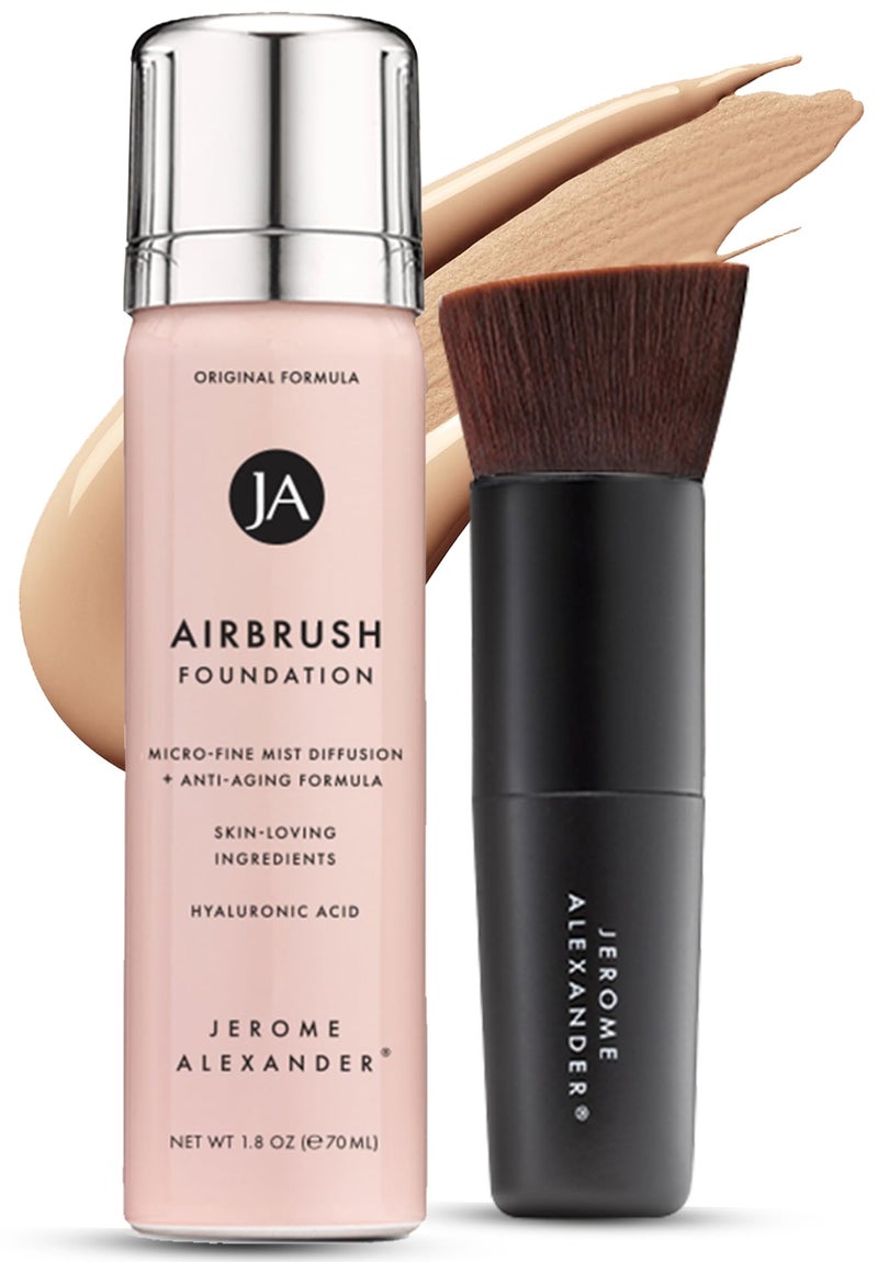 Jerome Alexander MagicMinerals AirBrush Foundation â€“ 2 Piece Set with Airbrush Foundation and Kabuki Brush - Spray Makeup with Anti-aging Ingredients for Smooth Radiant Skin - Bright Light - Image 1