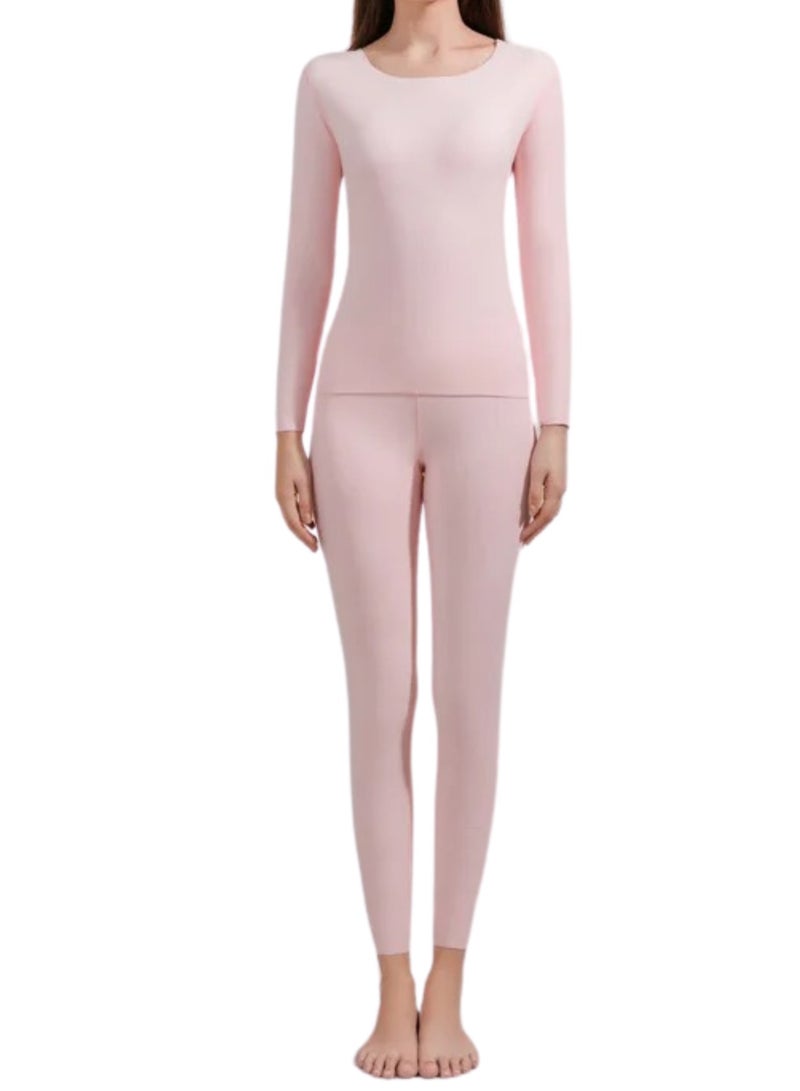 MISHAREN Seamless Thermal Underwear Set, Long Sleeve Top and Pants, Quick-Dry For Girls and Women Pink - Image 1