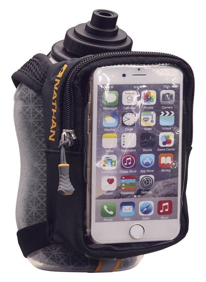 Nathan SpeedView Insulated Handheld Running Water Bottle Flask 18oz – Double-Wall Insulation, Ergonomic Grip, Blast Valve Cap, Phone & Key Storage Pockets, Reflective Design - Image 1