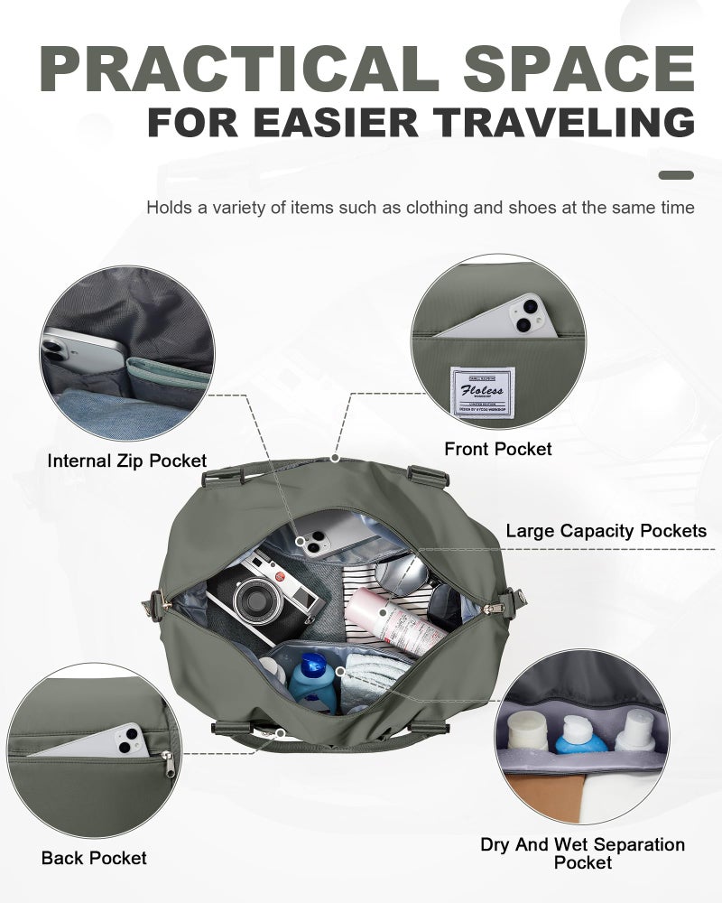 VECAVE Spirit Travel Duffel - 18x14x8 Inches Weekender Overnight Bag with Shoes Compartment, Trolley Sleeve, Carry On for Airplanes, Sport Tote Gym Bag - Green - Image 3