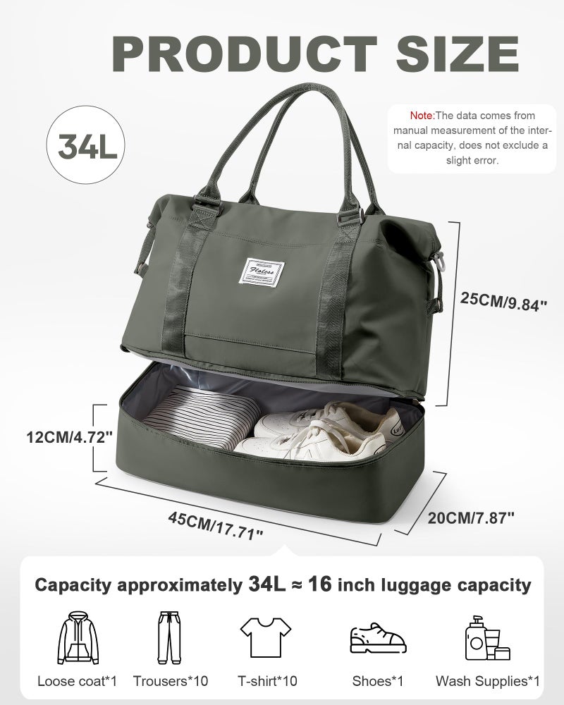 VECAVE Spirit Travel Duffel - 18x14x8 Inches Weekender Overnight Bag with Shoes Compartment, Trolley Sleeve, Carry On for Airplanes, Sport Tote Gym Bag - Green - Image 4