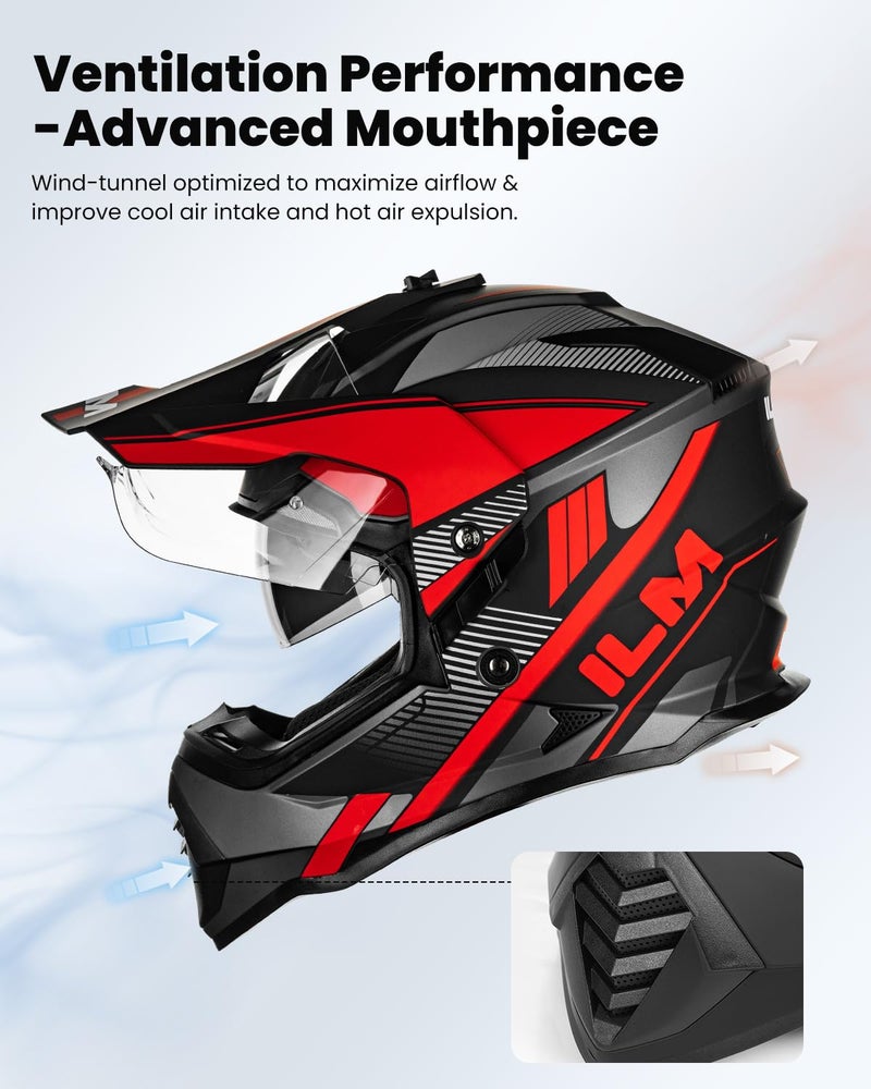 ILM Dual Sport Adventure Motorcycle Helmet with Pinlock Compatible Sun Visor Snowmobile ATV Dirt Bike Off Road Casco Model WS902 RedBlack Small - Image 5