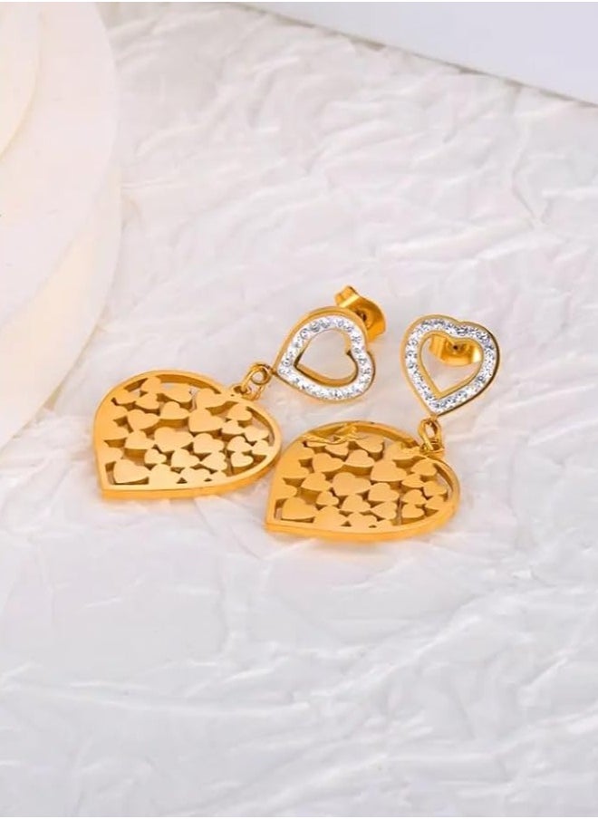 Generic Elegant stainless steel earrings for women and girls - in the shape of multiple hearts  - Image 3