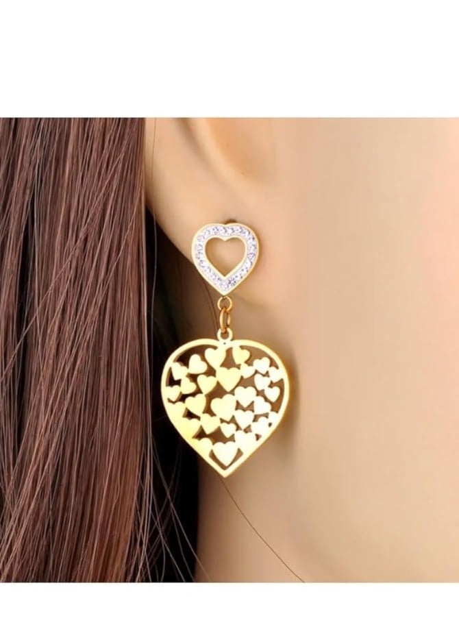 Generic Elegant stainless steel earrings for women and girls - in the shape of multiple hearts  - Image 1