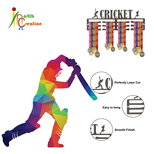 NAITIK CREATION Medal Hanger for Wall – Medal Holder Display Hanger | Holds Up to 45 Medals | Sports Medal Display | Medals Hanger | Premium Antique Golden (Cricket) - Image 5