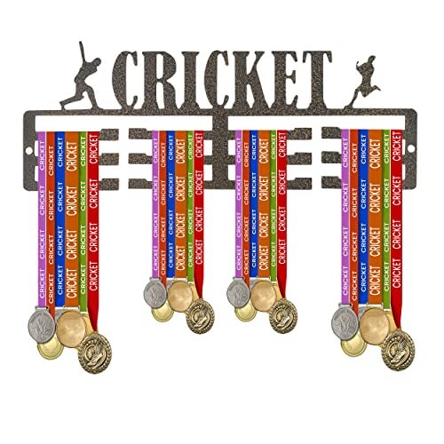 NAITIK CREATION Medal Hanger for Wall – Medal Holder Display Hanger | Holds Up to 45 Medals | Sports Medal Display | Medals Hanger | Premium Antique Golden (Cricket) - Image 1