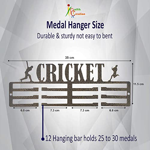 NAITIK CREATION Medal Hanger for Wall – Medal Holder Display Hanger | Holds Up to 45 Medals | Sports Medal Display | Medals Hanger | Premium Antique Golden (Cricket) - Image 4