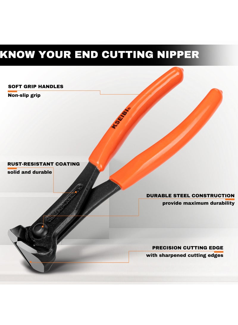 كسيبي كماشة قطع نهائية 7 بوصة، مقبض مقبض من الفولاذ الفاناديوم الكروم الأسود، كماشة نجار، أداة كماشة، مزيل المسامير، قاطع أسلاك الفولاذ، أداة السباكة والبناء، قطع الأنابيب البلاستيكية، قطع دقيق. - Image 2