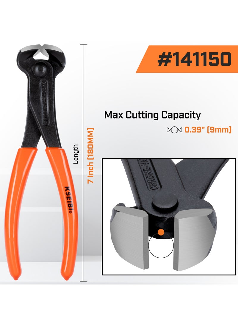 كسيبي كماشة قطع نهائية 7 بوصة، مقبض مقبض من الفولاذ الفاناديوم الكروم الأسود، كماشة نجار، أداة كماشة، مزيل المسامير، قاطع أسلاك الفولاذ، أداة السباكة والبناء، قطع الأنابيب البلاستيكية، قطع دقيق. - Image 5