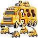 KIZONLY Construction Trucks Toys for 2 3 4 5 Years Old Boys  5in1 Carrier Transport Vehicle Truck for Toddlers 24 Years with Crane Mixer Pushdozer and Excavator Car Toys Birthdays Gift - Image 2