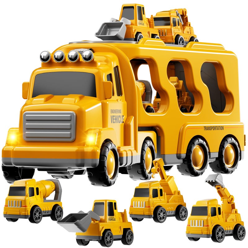 KIZONLY Construction Trucks Toys for 2 3 4 5 Years Old Boys  5in1 Carrier Transport Vehicle Truck for Toddlers 24 Years with Crane Mixer Pushdozer and Excavator Car Toys Birthdays Gift - Image 3