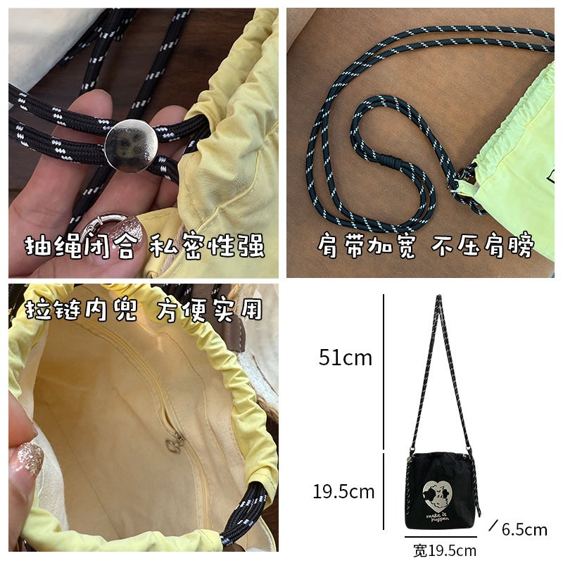 Spring New Fashion Embroidered Portable Nylon Mobile Phone Fashionable All-Match Bag Drawstring Pocket Messenger Bag - Image 5