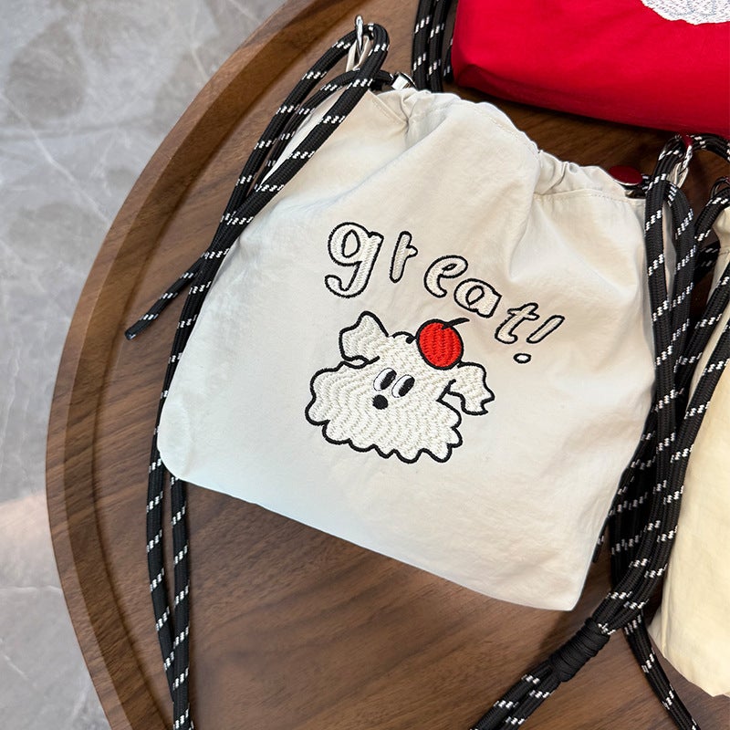 Spring New Fashion Embroidered Portable Nylon Mobile Phone Fashionable All-Match Bag Drawstring Pocket Messenger Bag - Image 1