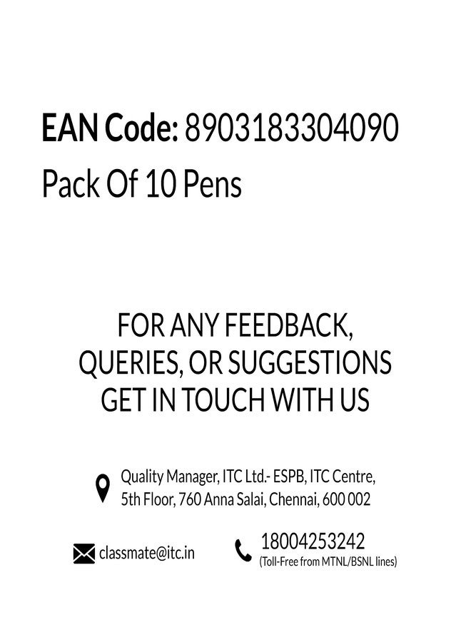 Classmate Hook Ball Pen- Blue (Pack of 10)|Multicolour Body Pens|Attractive Pastel Shades for Boys & Girls|Smooth Writing Ball Pen|Unique Design - Image 3
