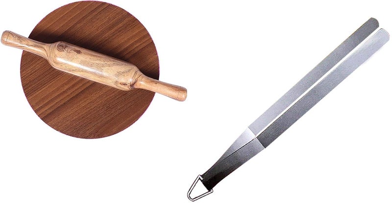SHOPSIDEX Roti RollerChaklaRolling Pin BoardRoti MakerChapati Maker chaklaWooden PLY Rolling PinBelan for Kitchen with Free Roti Tong Chimta Stainless SteelTong Pack of 3 - Image 1